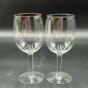 Danish modern Elegant Clear wine Glass with silver Rim